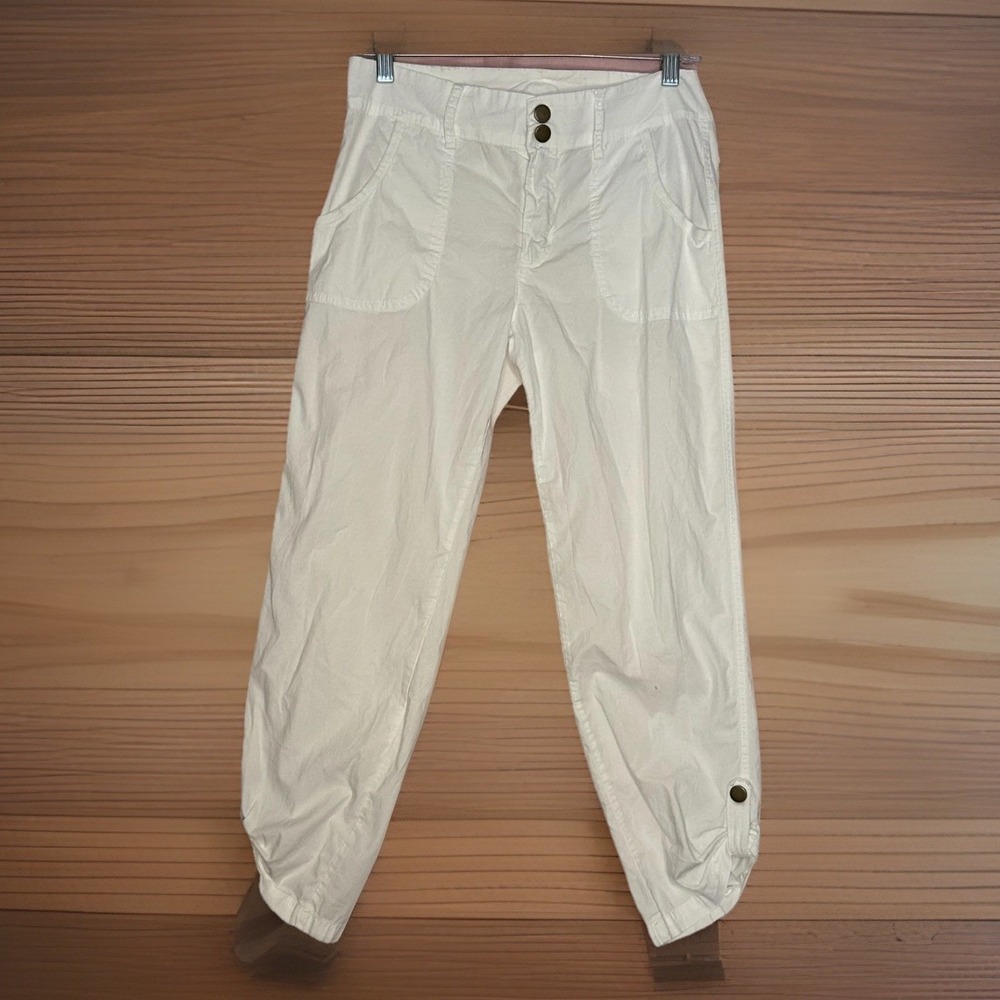 XCVI Wearables Cadence Crop Pant White Ruched Hem Utility XS Capri Beach Cozy